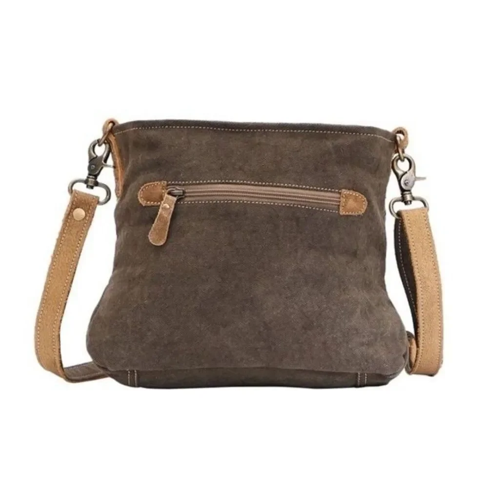 Myra Bag Handmade Saplings Shoulder Bag Upcycled Canvas & Cowhide Leather